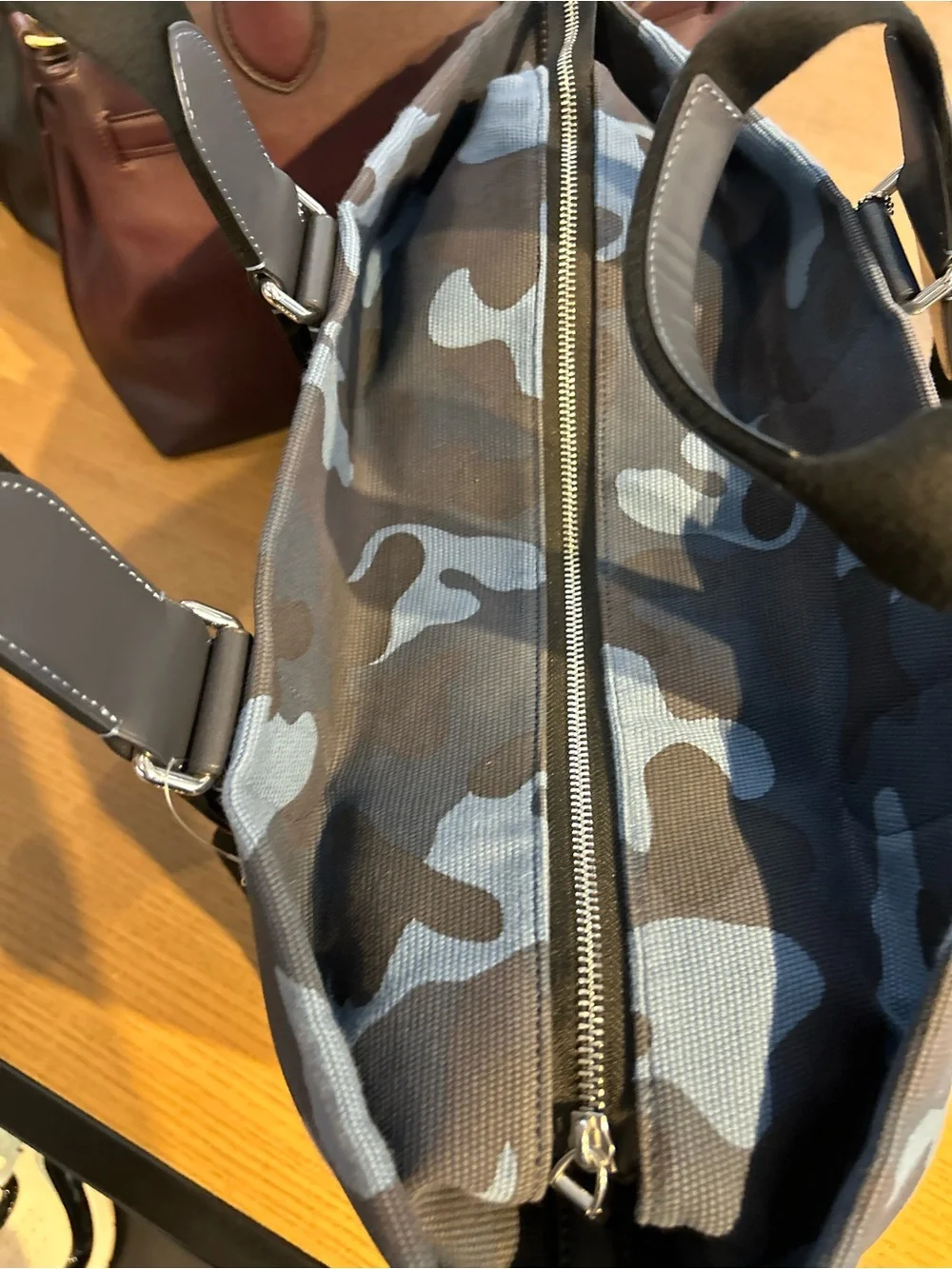 Coach Blue Camo Canvas tour Tote with Black Leather Handles